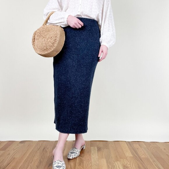 Vintage Wool Blend Column Midi Maxi Skirt Knit High Rise Long Casual Fall Winter - Picture 7 of 7